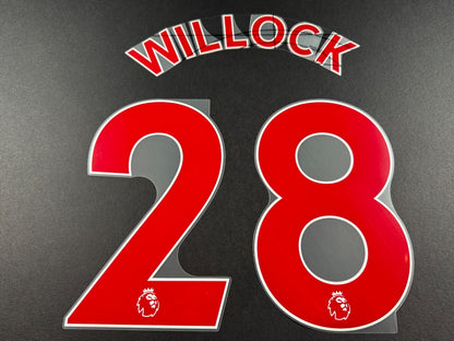 NEWCASTLE 2022-23 WILLOCK 28 OFFICIAL AVERY DENNISON RED PLAYER SIZE NAME SET