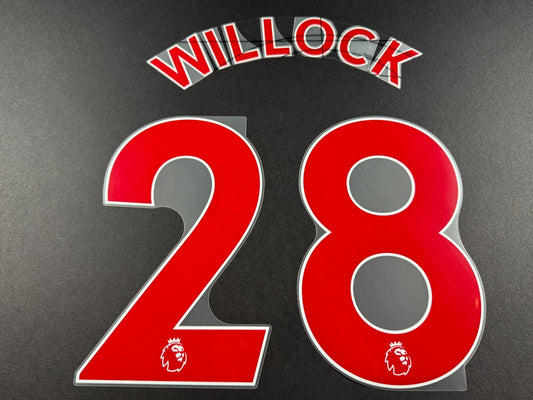 NEWCASTLE 2022-23 WILLOCK 28 OFFICIAL AVERY DENNISON RED PLAYER SIZE NAME SET