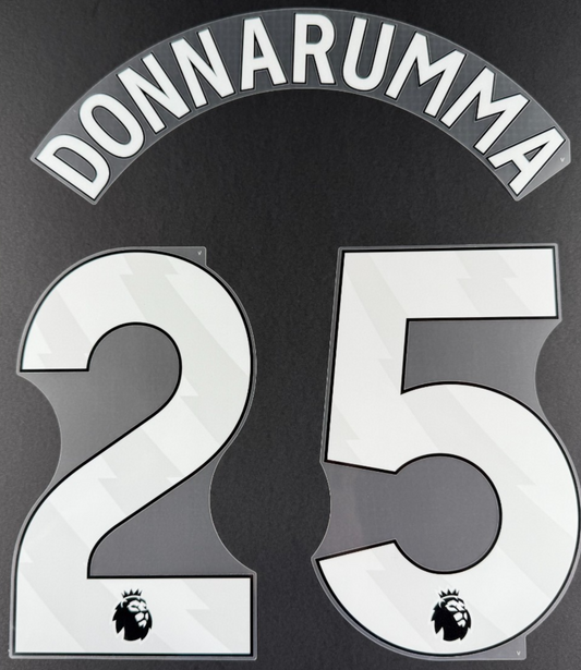 MAN CITY 25/26 DONNARUMMA 25 OFFICIAL AVERY DENNISON WHITE PLAYER SIZE NAME SET