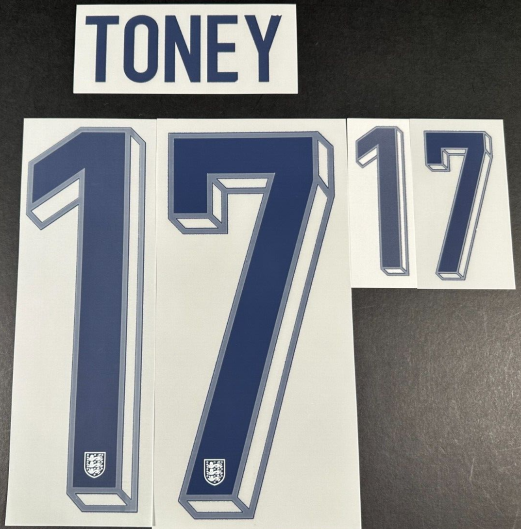 ENGLAND 2024-2025 OFFICIAL SPORTING ID TONEY 17 HOME PLAYER SIZE NAME SET