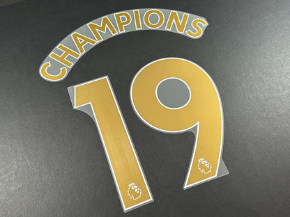 MAN CITY CHAMPIONS 2019 OFFICIAL AVERY DENNISON GOLD PLAYER SIZE NAME SET