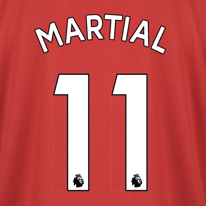 MAN UTD 2019-2023 MARTIAL 11 OFFICIAL AVERY DENNISON WHITE PLAYER SIZE NAME SET