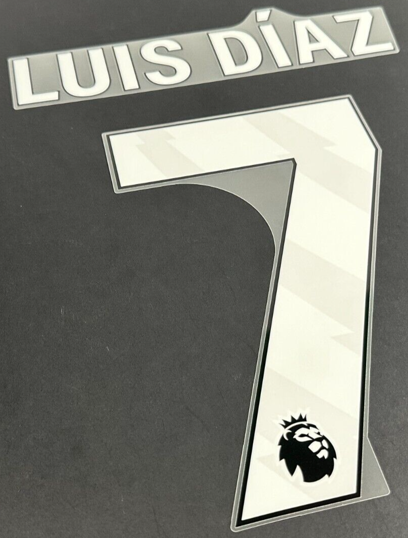 LIVERPOOL 2024/25 LUIZ DIAS 7 OFFICIAL AVERY DENNISON WHITE PLAYER SIZE NAME SET