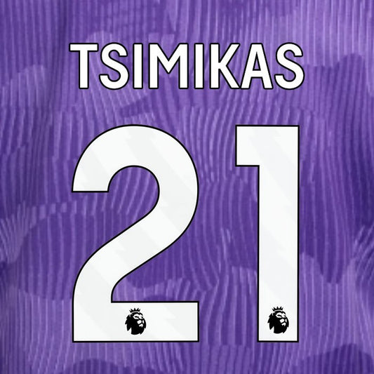2023 2024 OFFICIAL LIVERPOOL TSIMIKAS 21 WHITE 3RD PLAYER SIZE NAMESET