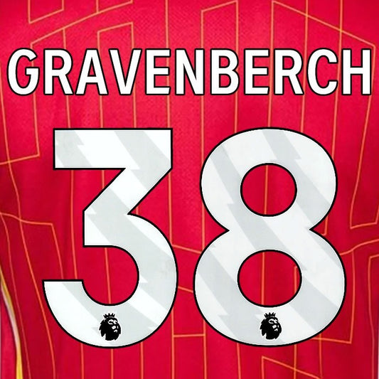 2024 2025 OFFICIAL LIVERPOOL GRAVENBERCH 38 WHITE HOME PLAYER SIZE NAMESET