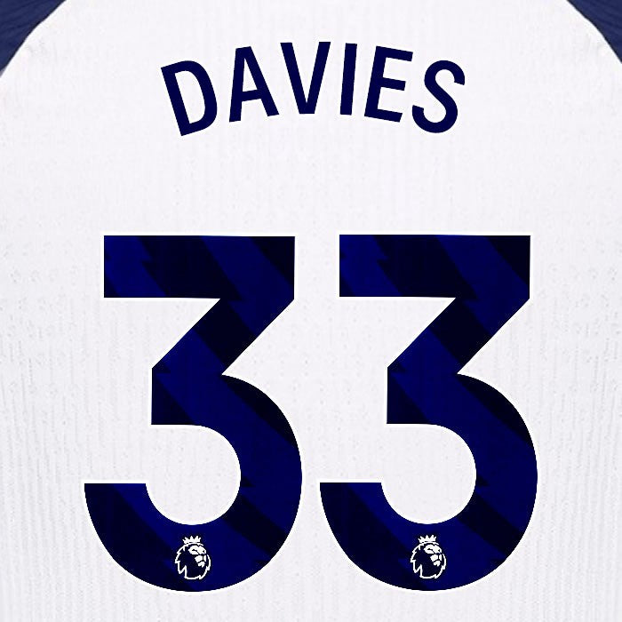 2025 2026 TOTTENHAM DAVIES 33 BLUE HOME PLAYER SIZE NAME SET