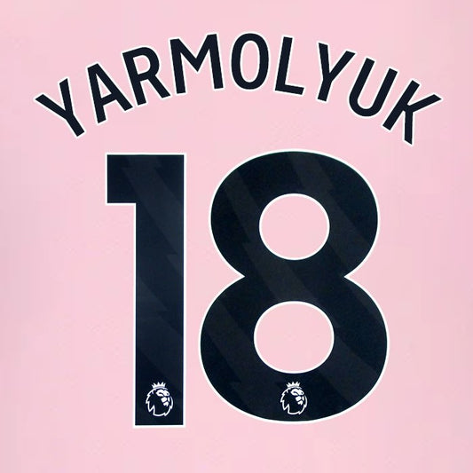 2024 2025 BRENTFORD YARMOLYUK 18 OFFICIAL BLACK AWAY PLAYER SIZE NAMESET