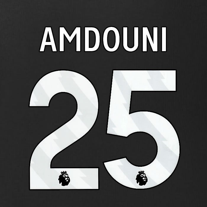2025 2026 BURNLEY AMDOUNI 25 OFFICIAL WHITE 3RD PLAYER SIZE NAMESET