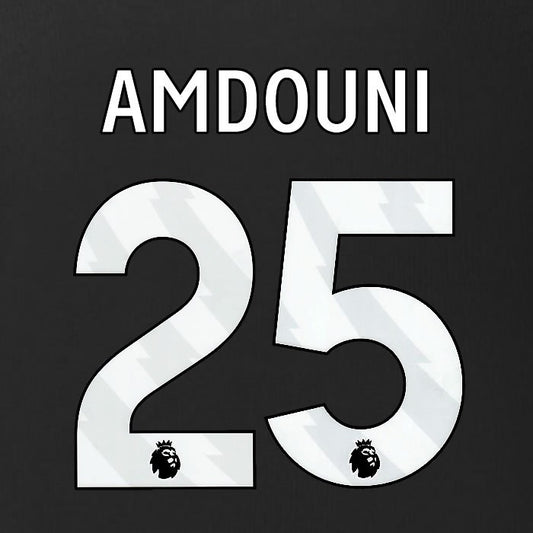 2025 2026 BURNLEY AMDOUNI 25 OFFICIAL WHITE 3RD PLAYER SIZE NAMESET