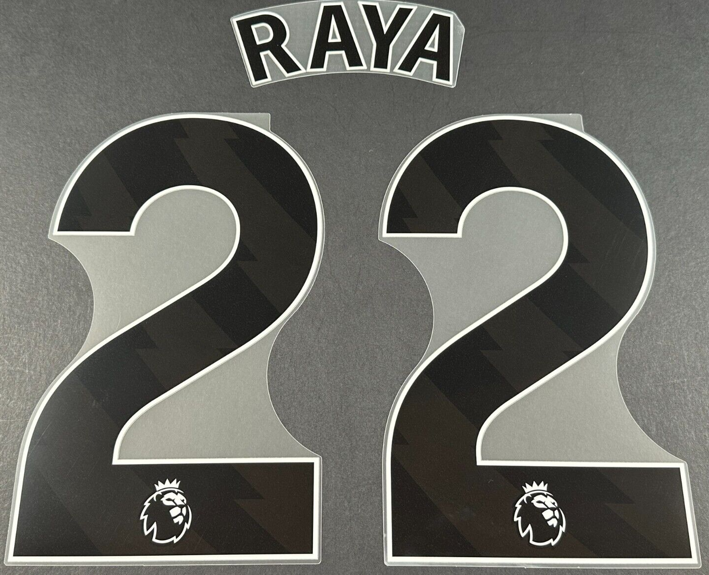 ARSENAL 2023-25 RAYA 22 OFFICIAL AVERY DENNISON BLACK PLAYER SIZE NAME SET
