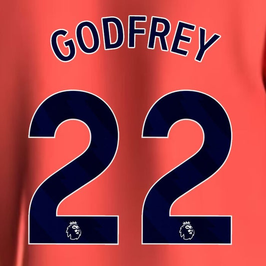 2023 2024 EVERTON GODFREY 22 OFFICIAL BLUE AWAY PLAYER SIZE NAMESET