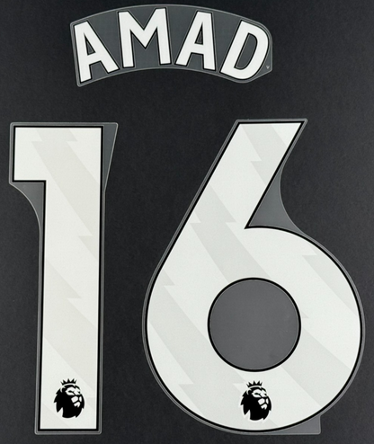 MAN UTD 2025 2026 AMAD 16 OFFICIAL AVERY DENNISON WHITE PLAYER SIZE NAME SET