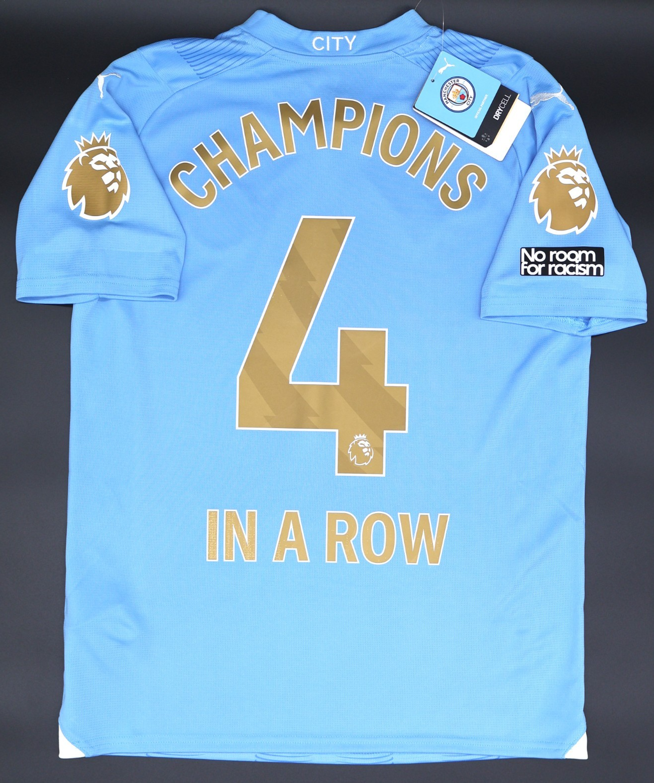 BNWT 23 24 MAN CITY PUMA HOME CHAMPIONS 4 IN A ROW + PATCHES SHIRT