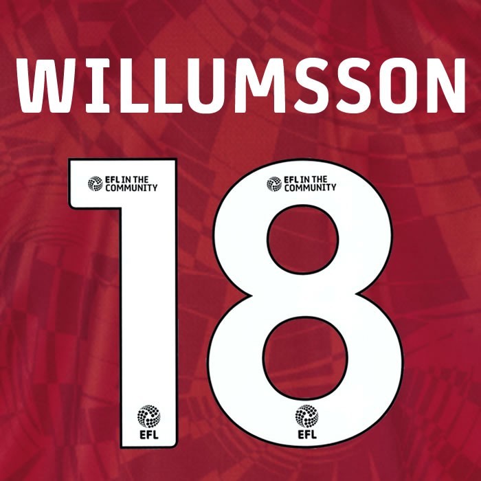 25 26 BIRMINGHAM CITY WILLUMSSON 18 OFFICIAL WHITE 3RD NAME SET 230MM