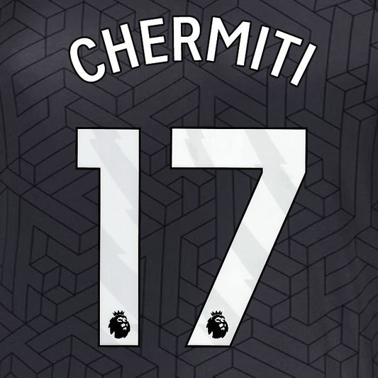 2024 2025 EVERTON CHERMITI 17 OFFICIAL WHITE AWAY PLAYER SIZE NAMESET