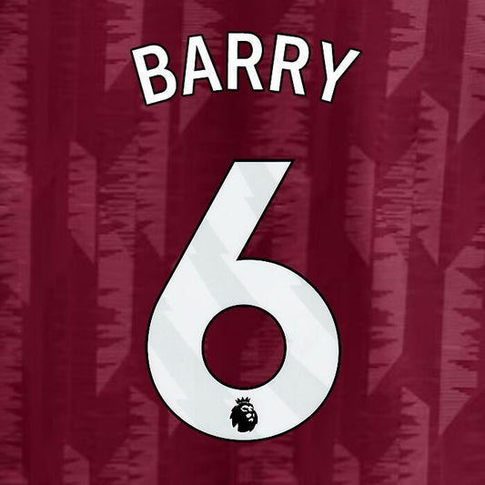 2023 2024 ASTON VILLA BARRY 6 OFFICIAL WHITE HOME PLAYER SIZE NAMESET