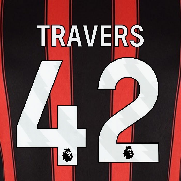 2023 2024 BOURNEMOUTH TRAVERS 42 WHITE HOME PLAYER SIZE NAME SET