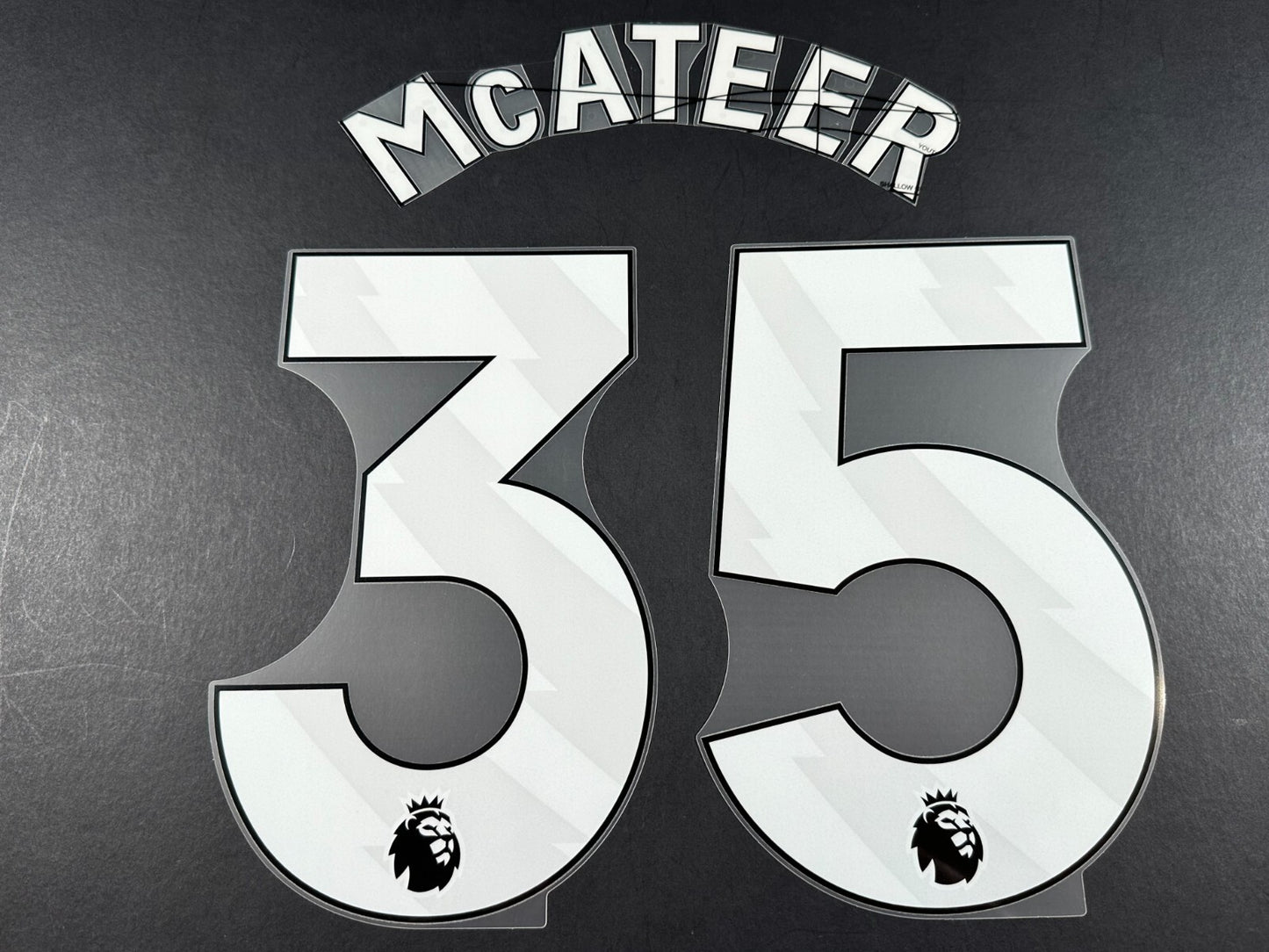 2024 2025 OFFICIAL LEICESTER CITY McATEER 35 WHITE PLAYER SIZE NAME SET