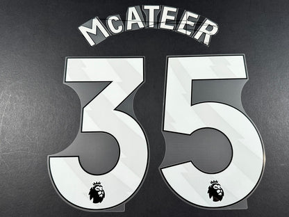 2024 2025 OFFICIAL LEICESTER CITY McATEER 35 WHITE PLAYER SIZE NAME SET