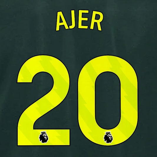 2024 2025 BRENTFORD AJER 20 OFFICIAL YELLOW 3RD PLAYER SIZE NAMESET