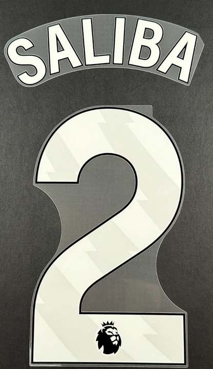 ARSENAL 2025 2026 SALIBA 2 OFFICIAL AVERY DENNISON WHITE PLAYER SIZE NAMESET