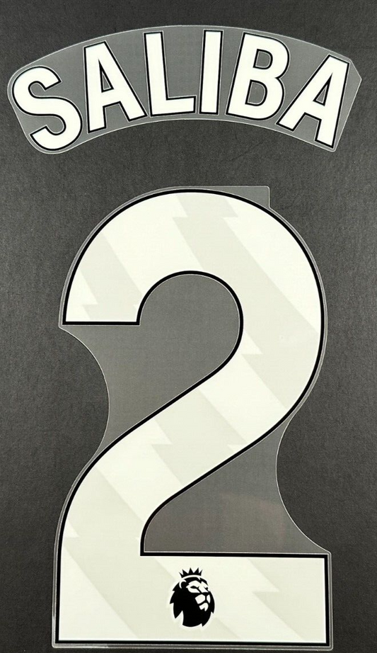 ARSENAL 2025 2026 SALIBA 2 OFFICIAL AVERY DENNISON WHITE PLAYER SIZE NAMESET