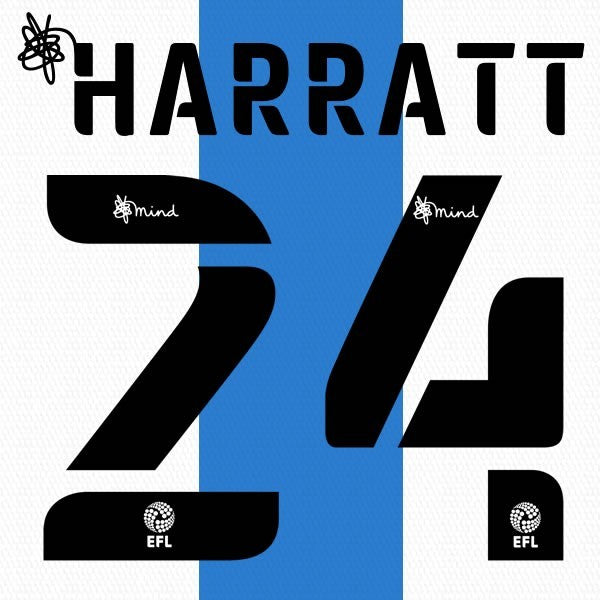 HUDDERSFIELD 2020 2021 OFFICIAL HARRATT 24 HOME PLAYER SIZE NAME SET