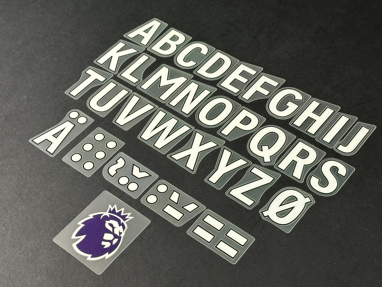 2023 - 2025 OFFICIAL AVERY DENNISON PREMIER LEAGUE WHITE KIDS SIZE LETTERS 35MM