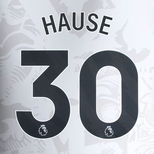 2023 2024 ASTON VILLA HAUSE 30 OFFICIAL BLACK AWAY PLAYER SIZE NAMESET