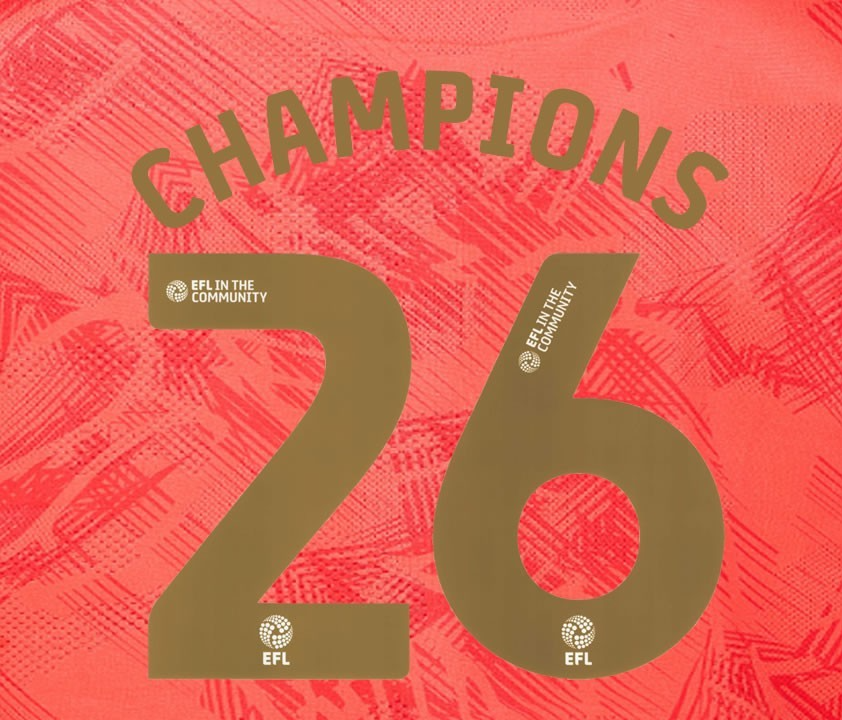 25 26 COVENTRY CITY CHAMPIONS 26 OFFICIAL GOLD AWAY PLAYER SIZE NAME SET 230MM