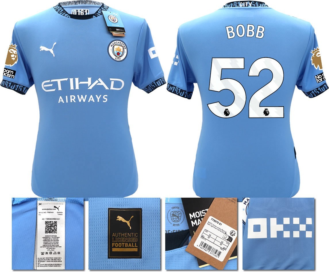 BNWT 24 25 MAN CITY PUMA HOME BOBB 52 + PATCHES FOOTBALL SHIRT MEN'S LARGE