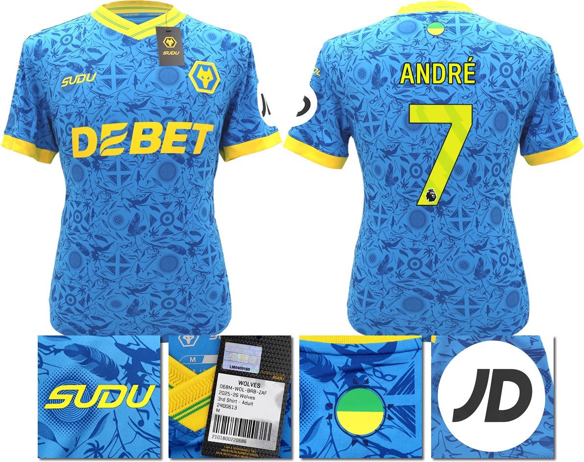 BNWT 2025/2026 WOLVES F.C.  SUDU THIRD SHIRT ANDRE 7