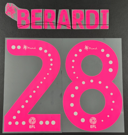 LEEDS UNITED 19-20 BERARDI 28 OFFICIAL SPORTING ID AWAY PLAYER SIZE NAME SET