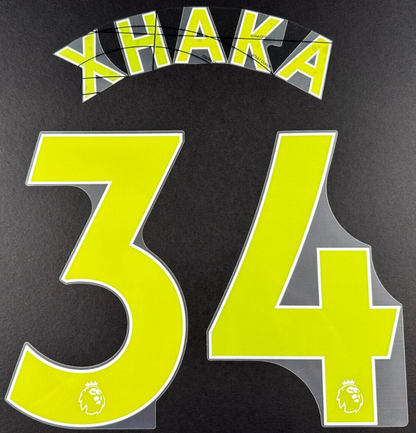 ARSENAL 2019-23 XHAKA 34 OFFICIAL AVERY DENNISON YELLOW PLAYER SIZE NAME SET