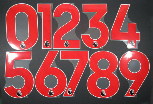 25 - 26 OFFICIAL  AVERY DENNISON PREMIER LEAGUE RED PLAYER SIZE NUMBERS 250MM