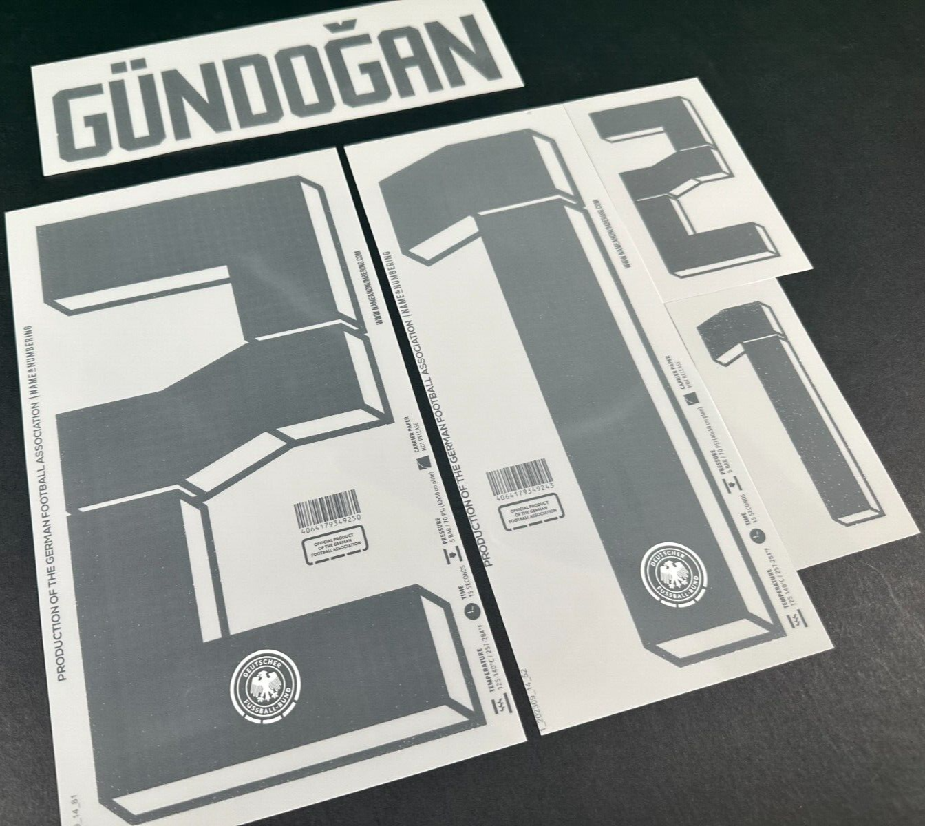 GERMANY 2024 2025 OFFICIAL NAME & NUMBERING GUNDOGAN 21 HOME PLAYER SIZE NAMESET
