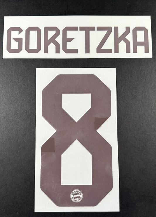 2024 2025 OFFICIAL BAYERN MUNICH GORETZKA 8 HOME DARK RED PLAYER SIZE NAMESET