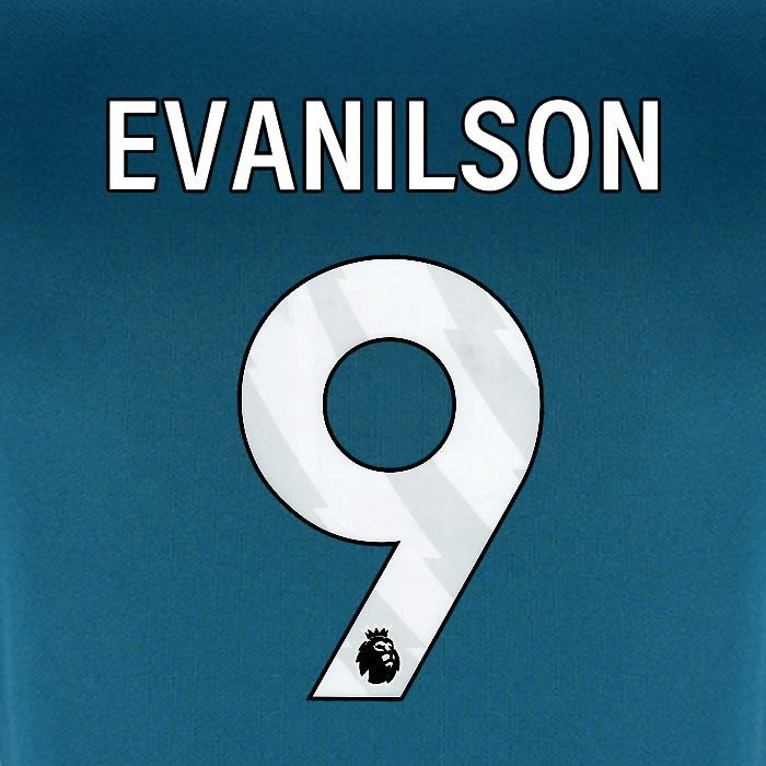 2024 2025 BOURNEMOUTH EVANILSON 9 WHITE 3RD PLAYER SIZE NAME SET