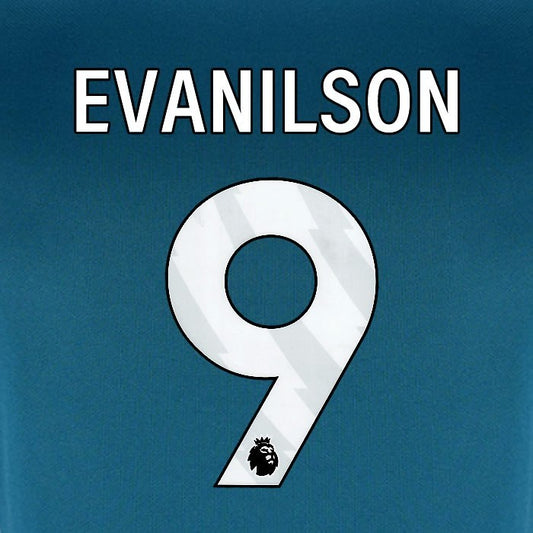 2024 2025 BOURNEMOUTH EVANILSON 9 WHITE 3RD PLAYER SIZE NAME SET