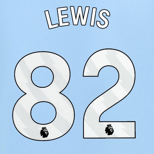 2024 2025 MANCHESTER CITY LEWIS 82 WHITE HOME PLAYER SIZE NAME SET