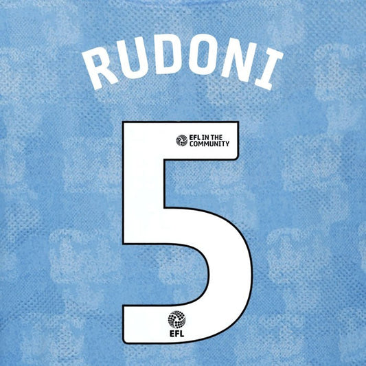 25 26 COVENTRY CITY RUDONI 5 OFFICIAL WHITE HOME PLAYER SIZE NAME SET 230MM