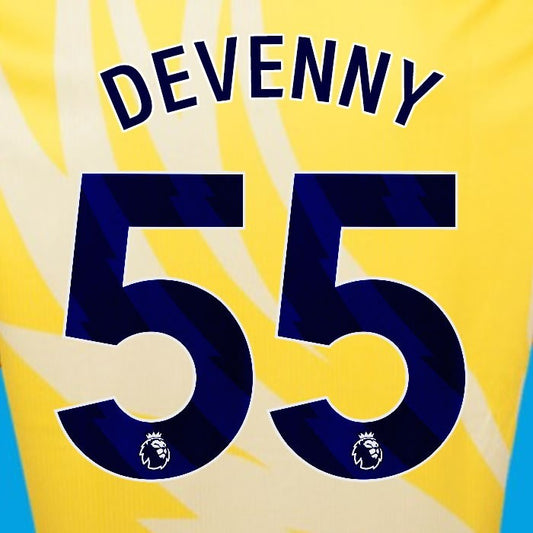 2024 2025 OFFICIAL CRYSTAL PALACE DEVENNY 55 BLUE AWAY PLAYER SIZE NAMESET