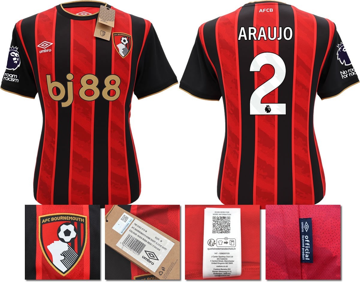 BNWT 2025 2026 UMBRO AFC BOURNEMOUTH HOME SHIRT ARAUJO 2