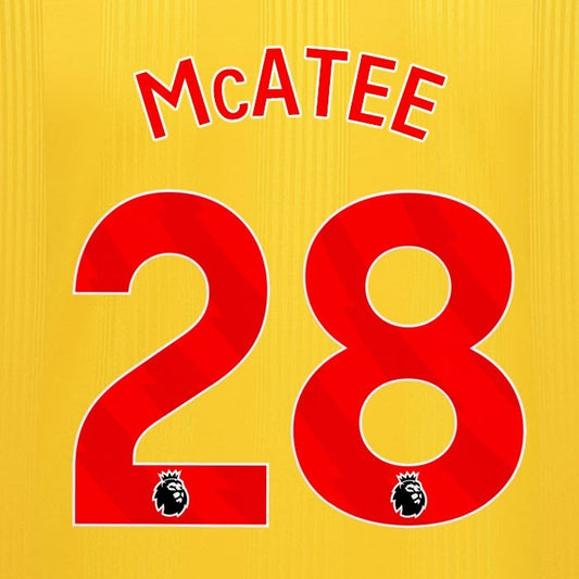 2023 2024 SHEFFIELD UNITED OFFICIAL McATEE 28 RED AWAY PLAYER SIZE NAMESET