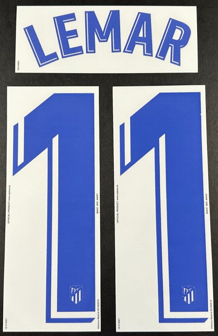 2018 2019 OFFICIAL ATLETICO MADRID LEMAR 11 AWAY PLAYER SIZE NAMESET