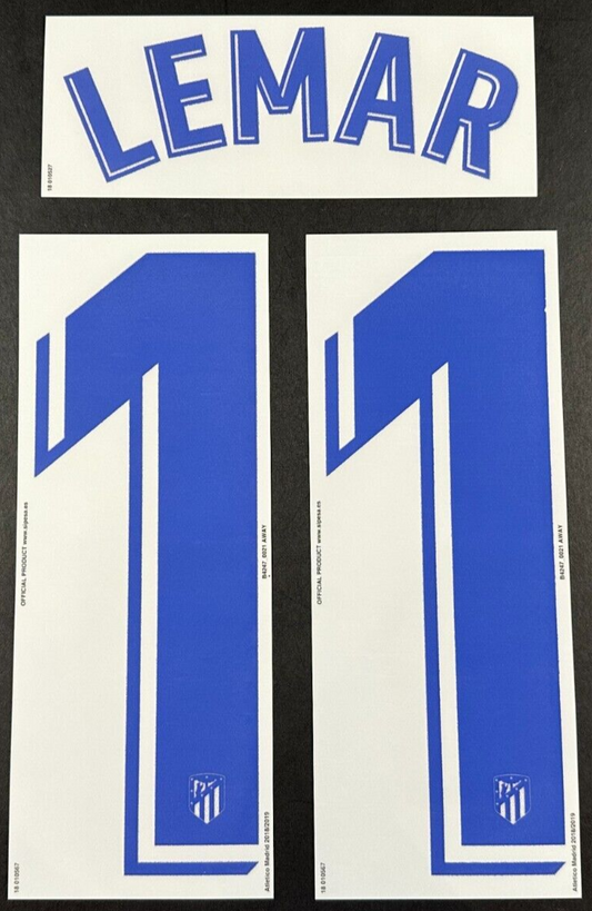 2018 2019 OFFICIAL ATLETICO MADRID LEMAR 11 AWAY PLAYER SIZE NAMESET