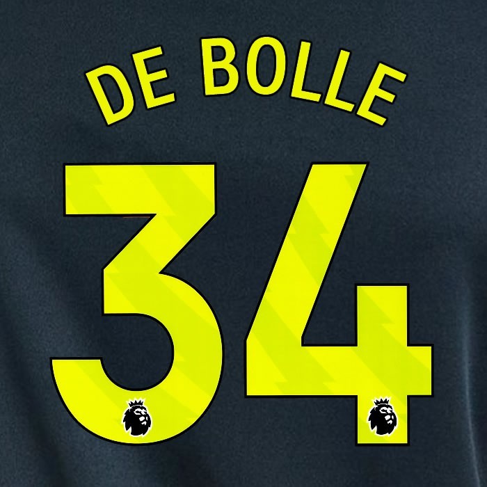 2023 2024 NEWCASTLE DE BOLLE 34 OFFICIAL YELLOW 3rd PLAYER SIZE NAME SET