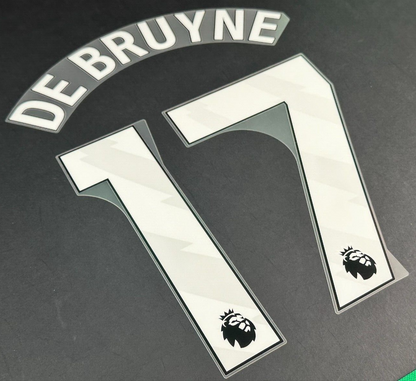 MAN CITY 2023/25 DE BRUYNE 17 OFFICIAL AVERY DENNISON WHITE PLAYER SIZE NAME SET