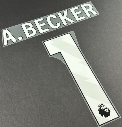 LIVERPOOL 2023/24 A. BECKER 1 OFFICIAL AVERY DENNISON WHITE PLAYER SIZE NAME SET