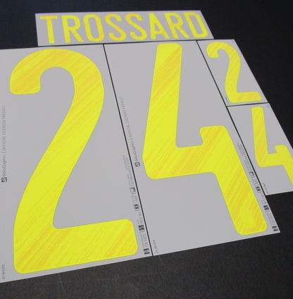 BELGIUM 2020 2021 OFFICIAL TROSSARD 24 HOME YELLOW PLAYER SIZE NAMESET